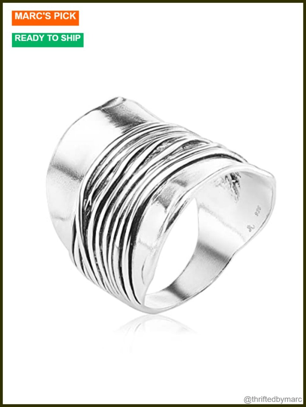 Sterling Silver Wide Shield Ring Wire Wrap Vintage Statement